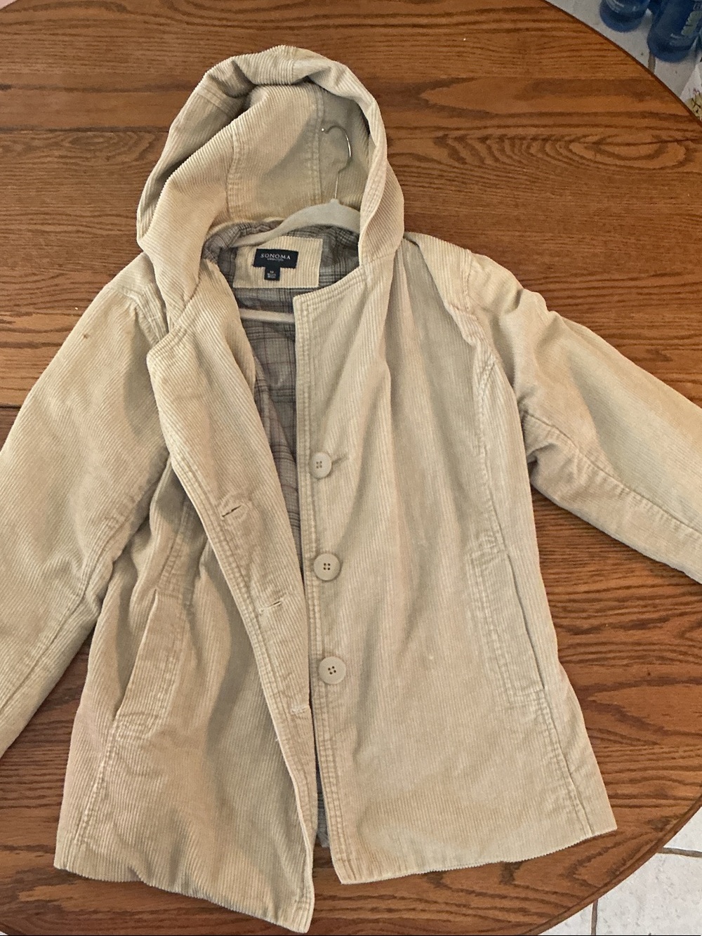 Hooded Corduroy Jacket in Light Beige